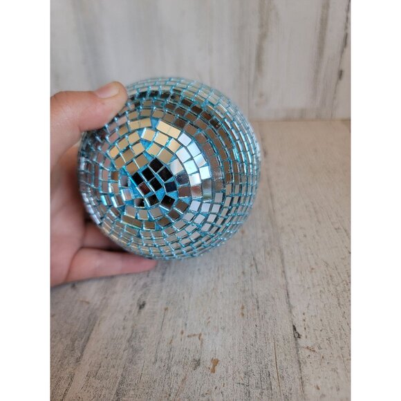 Blue Glass disco ball unique ornament Xmas dance vintage - Picture 12 of 14